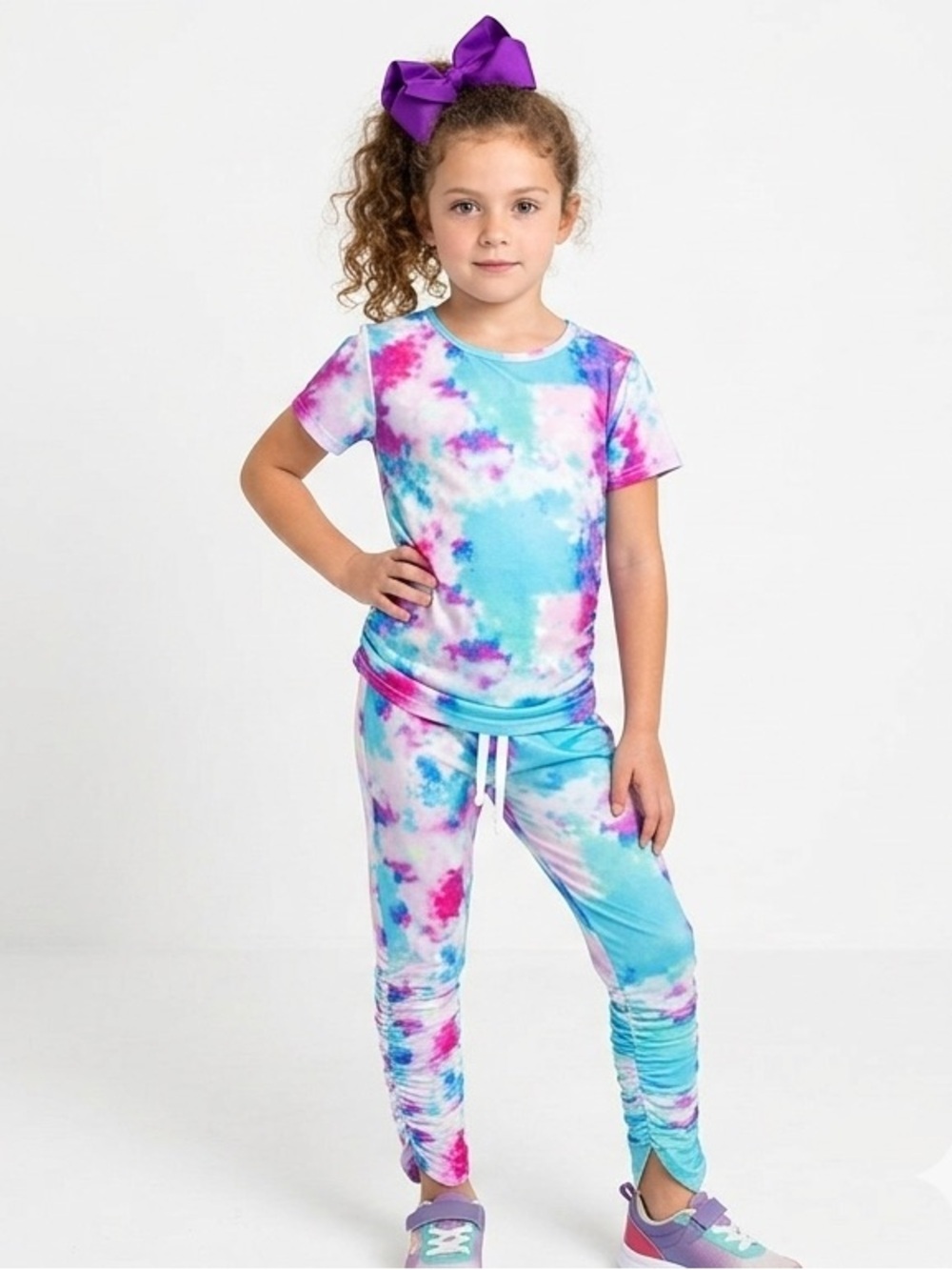 Tie-Dye Ruched Stack Leggings Set Pink & Blue NWOT